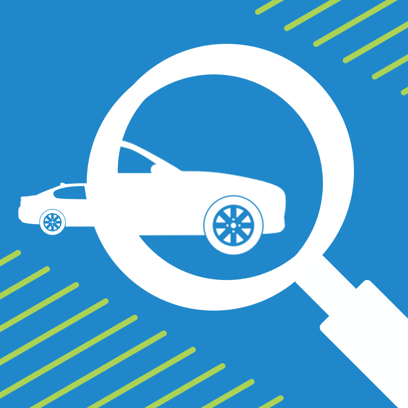 White car inside a magnifying glass
